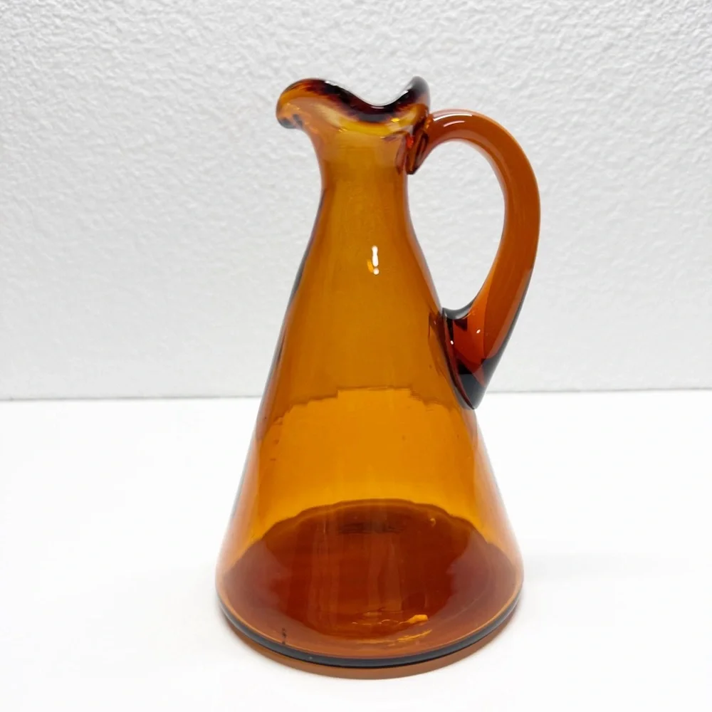 Vintage Brown Glass Fluted Pitcher Bud Vase